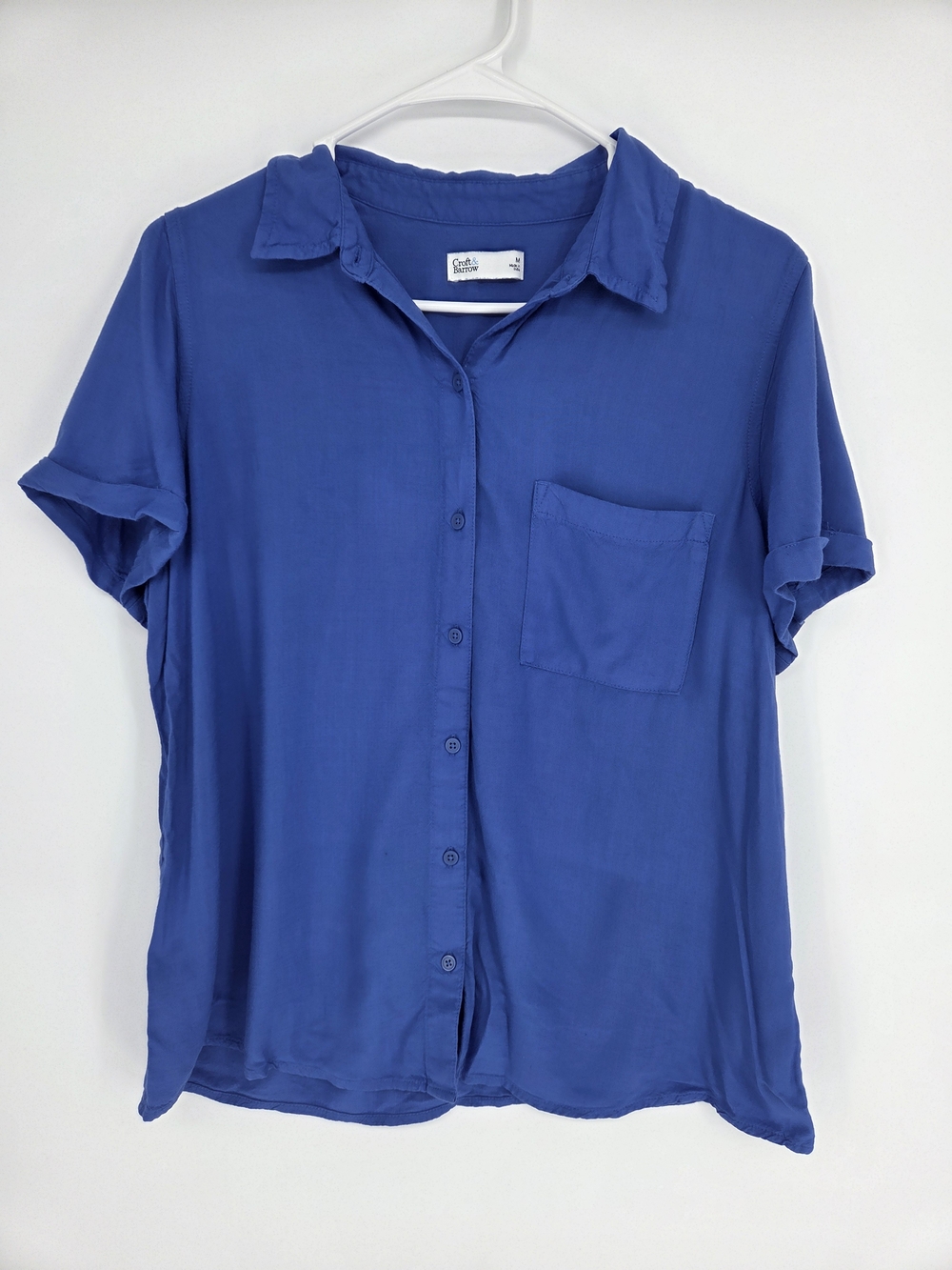 Croft & Barrow Royal Blue Short Sleeve Button Up Blouse Size Medium